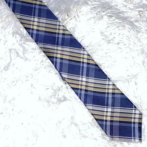Pronto Uomo Men’s Neck Tie Blue And Yellow Plaid 100% Silk